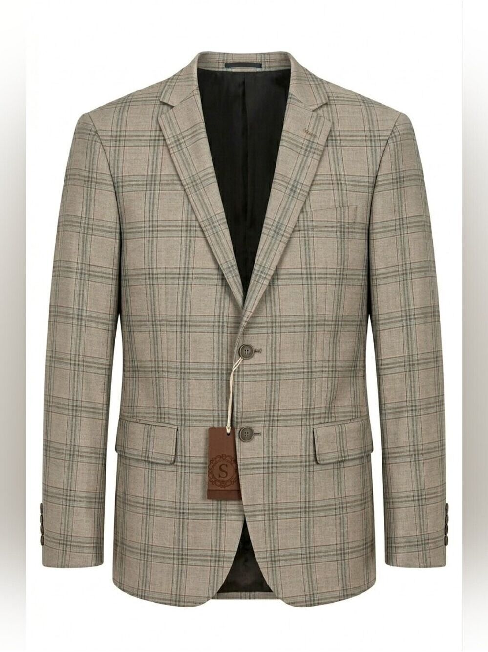 NWT Snover Men's Plaid Blazer Grey/Tan Glen Check Size 38/ Small-Slim Fit Medium